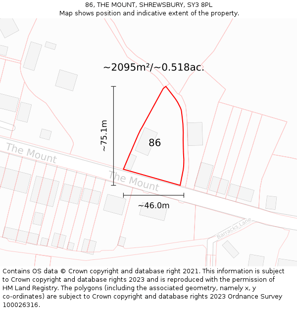 86, THE MOUNT, SHREWSBURY, SY3 8PL: Plot and title map