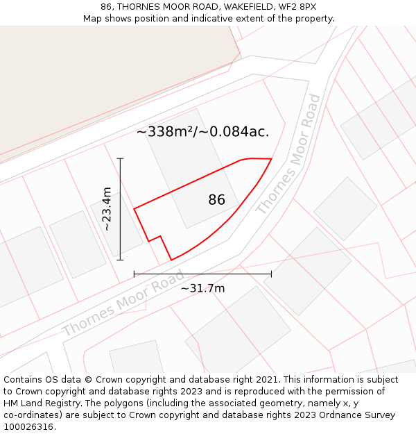 86, THORNES MOOR ROAD, WAKEFIELD, WF2 8PX: Plot and title map