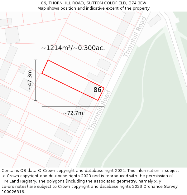 86, THORNHILL ROAD, SUTTON COLDFIELD, B74 3EW: Plot and title map