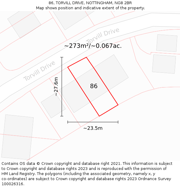 86, TORVILL DRIVE, NOTTINGHAM, NG8 2BR: Plot and title map