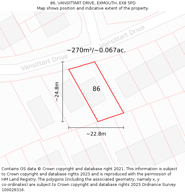 86, VANSITTART DRIVE, EXMOUTH, EX8 5PD: Plot and title map