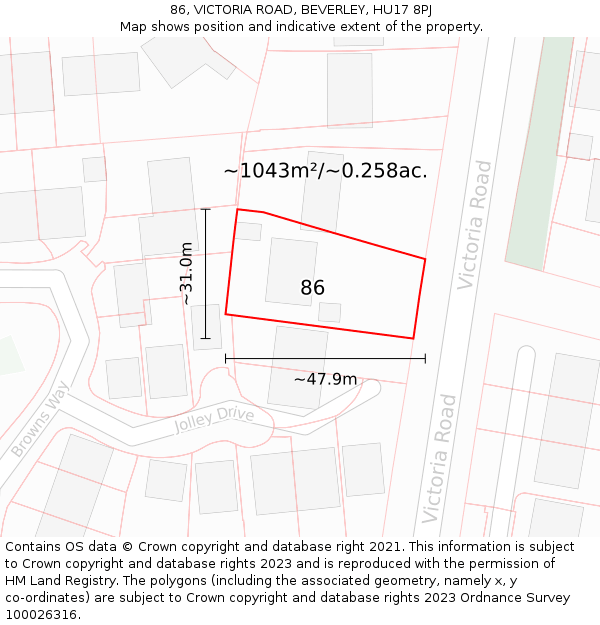 86, VICTORIA ROAD, BEVERLEY, HU17 8PJ: Plot and title map