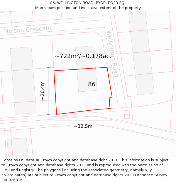 86, WELLINGTON ROAD, RYDE, PO33 3QL: Plot and title map