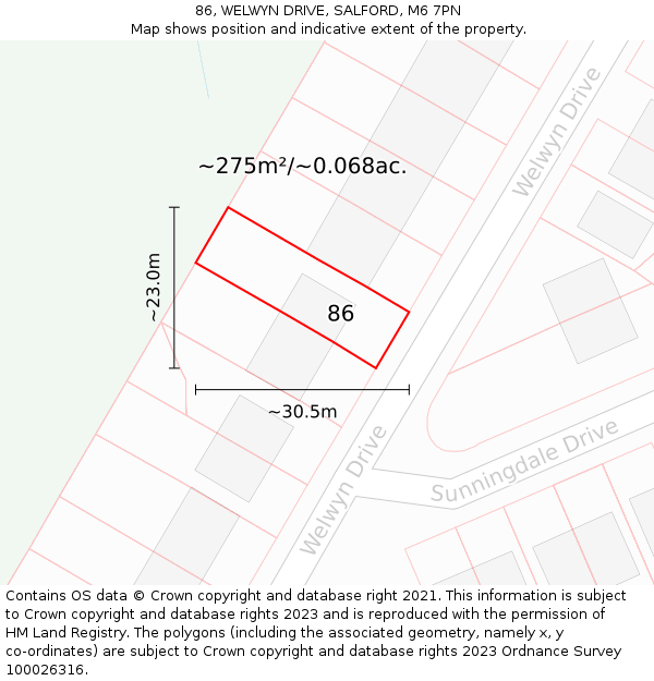 86, WELWYN DRIVE, SALFORD, M6 7PN: Plot and title map