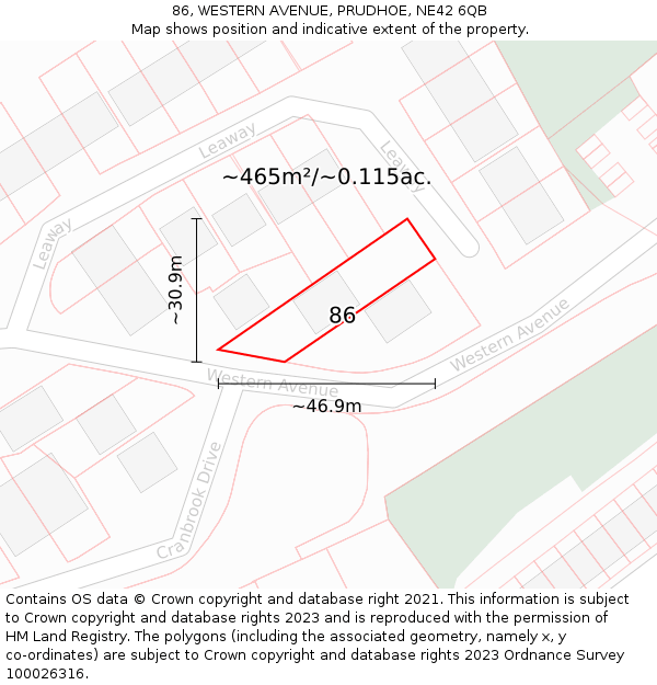 86, WESTERN AVENUE, PRUDHOE, NE42 6QB: Plot and title map