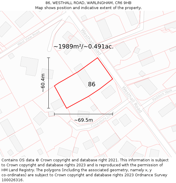 86, WESTHALL ROAD, WARLINGHAM, CR6 9HB: Plot and title map