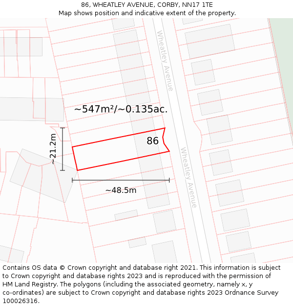 86, WHEATLEY AVENUE, CORBY, NN17 1TE: Plot and title map