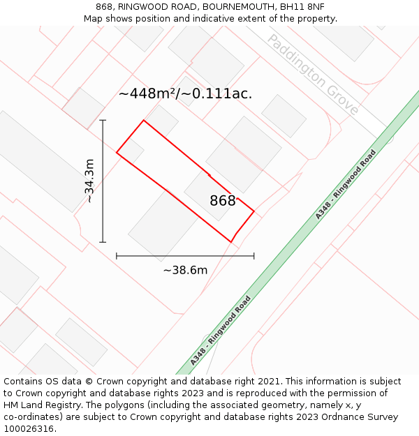 868, RINGWOOD ROAD, BOURNEMOUTH, BH11 8NF: Plot and title map