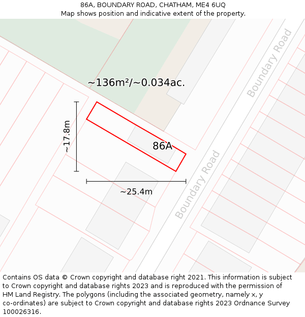 86A, BOUNDARY ROAD, CHATHAM, ME4 6UQ: Plot and title map