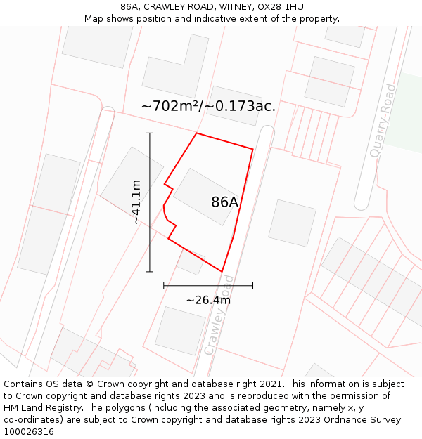 86A, CRAWLEY ROAD, WITNEY, OX28 1HU: Plot and title map