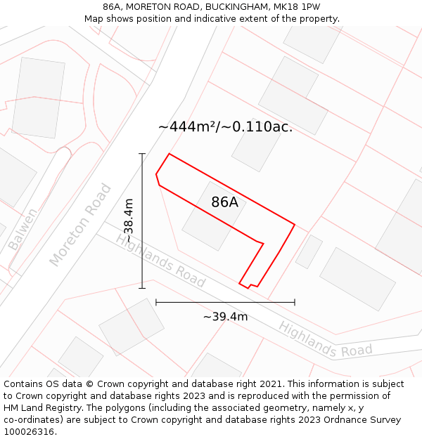 86A, MORETON ROAD, BUCKINGHAM, MK18 1PW: Plot and title map