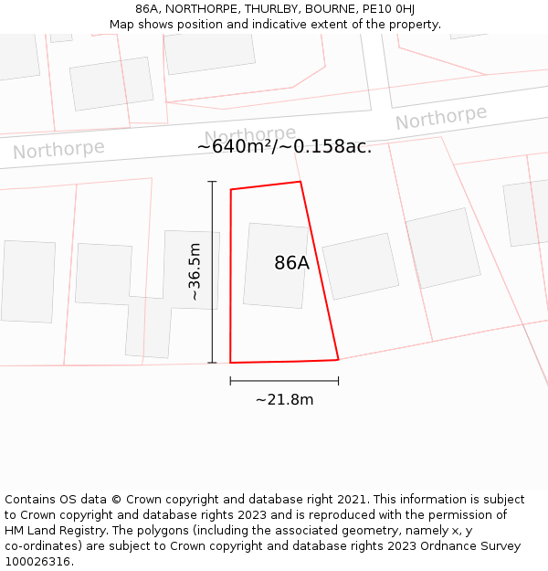 86A, NORTHORPE, THURLBY, BOURNE, PE10 0HJ: Plot and title map