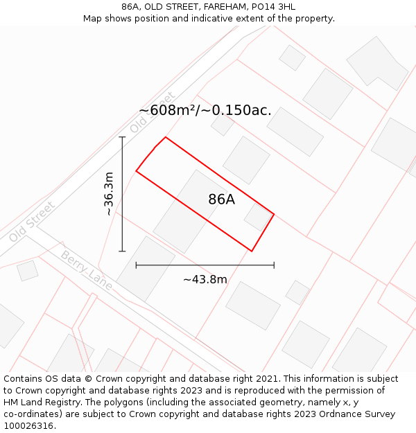 86A, OLD STREET, FAREHAM, PO14 3HL: Plot and title map