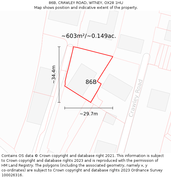 86B, CRAWLEY ROAD, WITNEY, OX28 1HU: Plot and title map