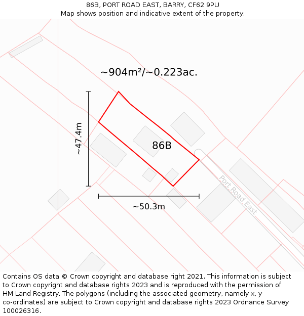 86B, PORT ROAD EAST, BARRY, CF62 9PU: Plot and title map