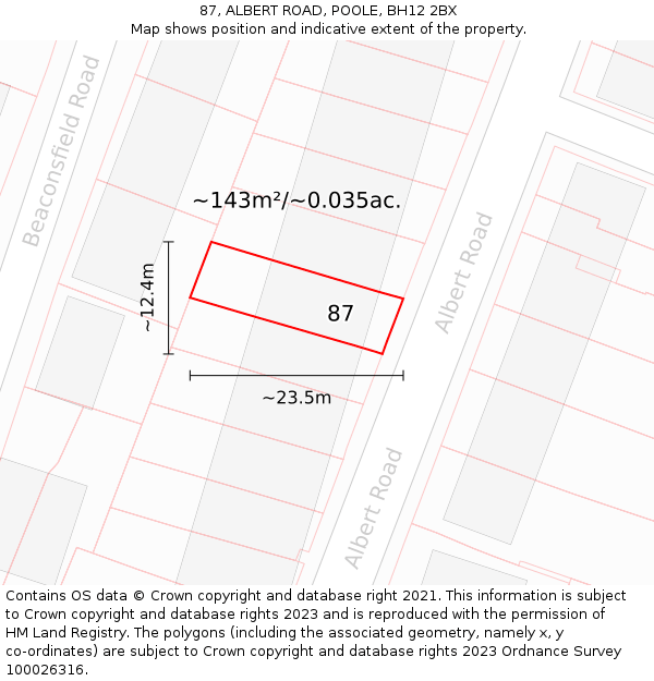 87, ALBERT ROAD, POOLE, BH12 2BX: Plot and title map
