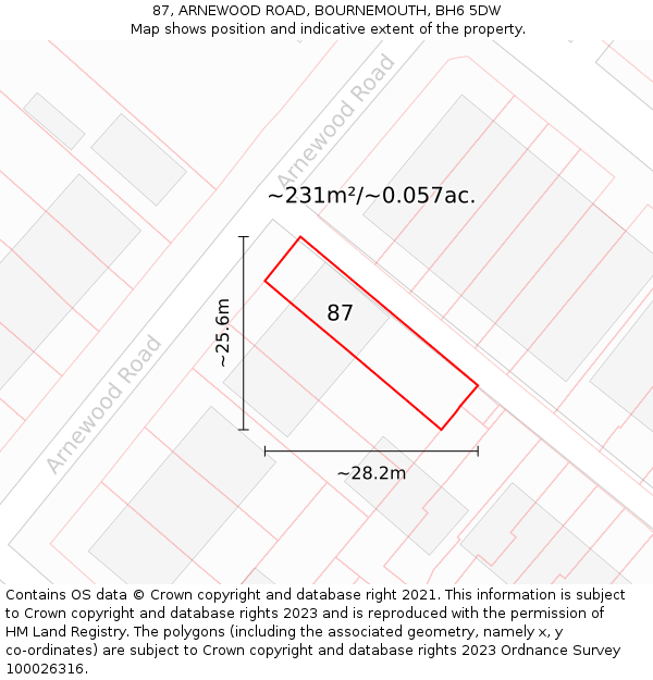 87, ARNEWOOD ROAD, BOURNEMOUTH, BH6 5DW: Plot and title map