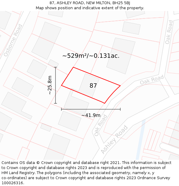 87, ASHLEY ROAD, NEW MILTON, BH25 5BJ: Plot and title map