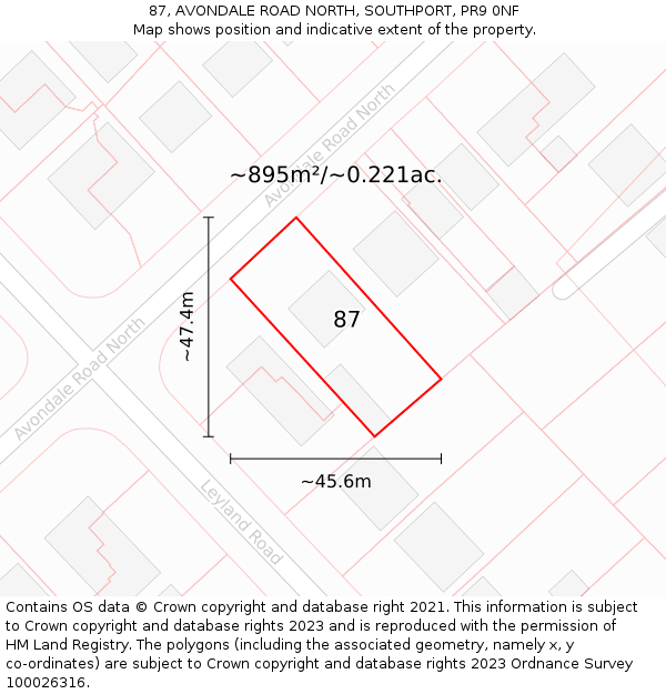 87, AVONDALE ROAD NORTH, SOUTHPORT, PR9 0NF: Plot and title map