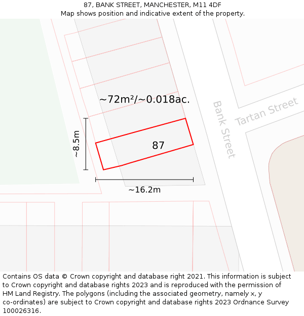 87, BANK STREET, MANCHESTER, M11 4DF: Plot and title map
