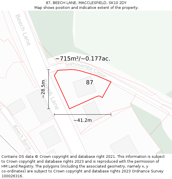 87, BEECH LANE, MACCLESFIELD, SK10 2DY: Plot and title map