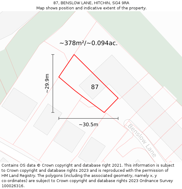 87, BENSLOW LANE, HITCHIN, SG4 9RA: Plot and title map