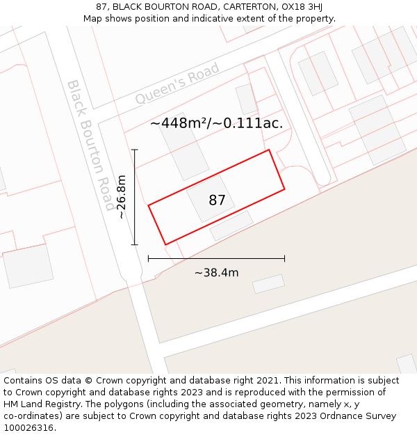 87, BLACK BOURTON ROAD, CARTERTON, OX18 3HJ: Plot and title map