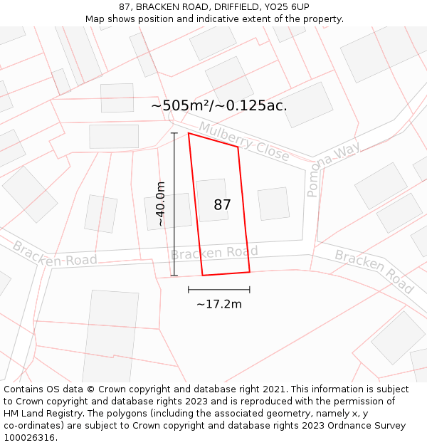 87, BRACKEN ROAD, DRIFFIELD, YO25 6UP: Plot and title map