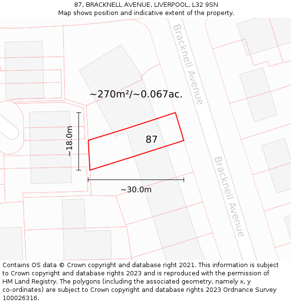 87, BRACKNELL AVENUE, LIVERPOOL, L32 9SN: Plot and title map