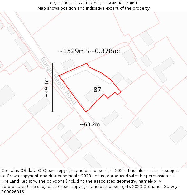 87, BURGH HEATH ROAD, EPSOM, KT17 4NT: Plot and title map