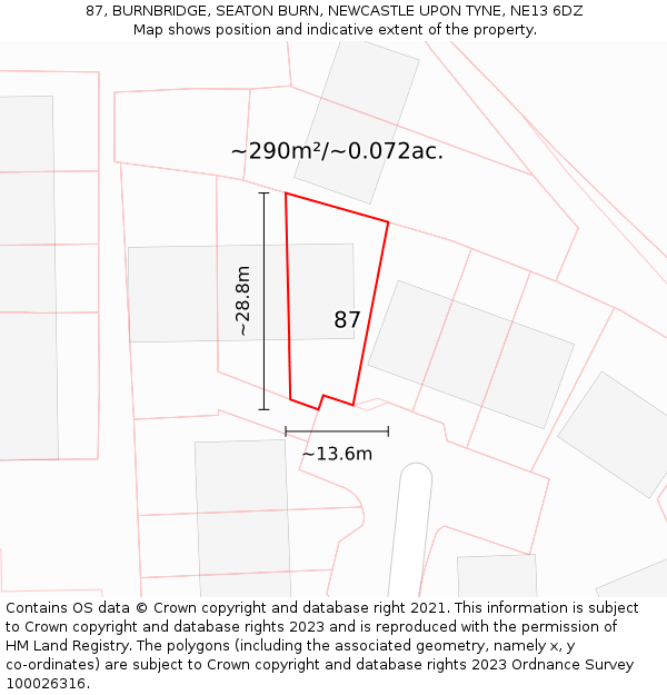 87, BURNBRIDGE, SEATON BURN, NEWCASTLE UPON TYNE, NE13 6DZ: Plot and title map