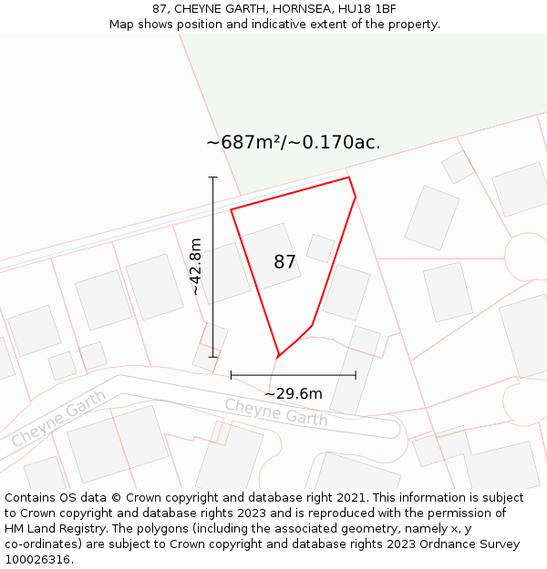 87, CHEYNE GARTH, HORNSEA, HU18 1BF: Plot and title map