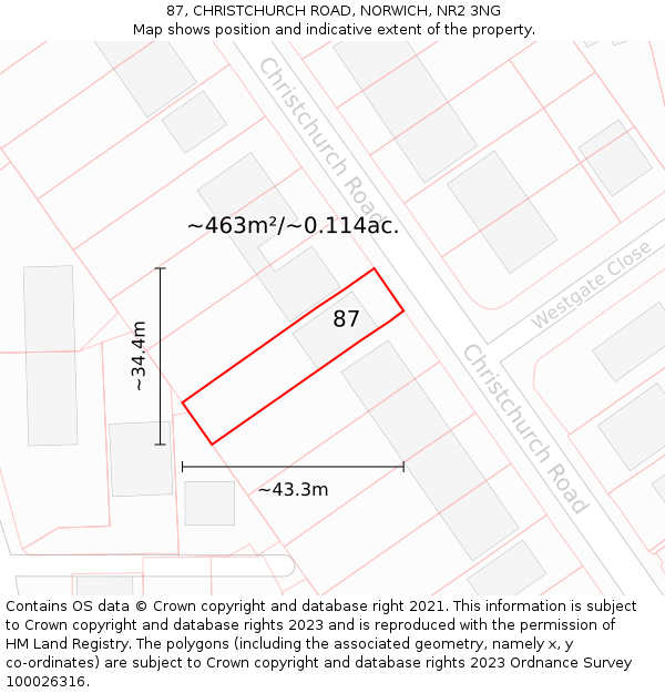 87, CHRISTCHURCH ROAD, NORWICH, NR2 3NG: Plot and title map