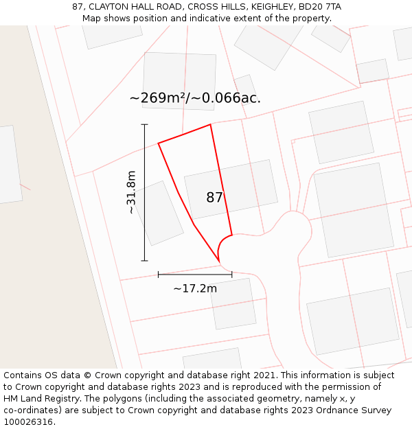 87, CLAYTON HALL ROAD, CROSS HILLS, KEIGHLEY, BD20 7TA: Plot and title map