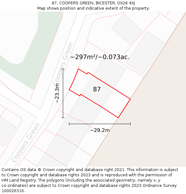 87, COOPERS GREEN, BICESTER, OX26 4XJ: Plot and title map