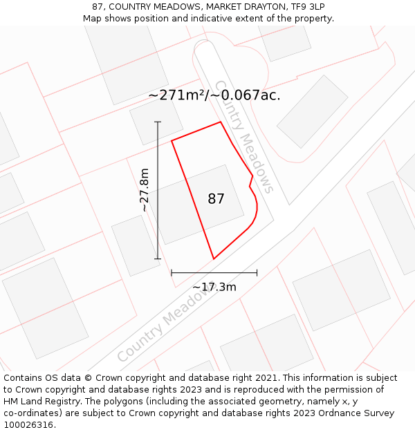 87, COUNTRY MEADOWS, MARKET DRAYTON, TF9 3LP: Plot and title map