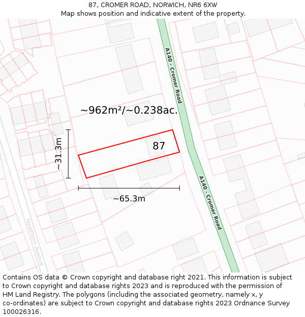 87, CROMER ROAD, NORWICH, NR6 6XW: Plot and title map