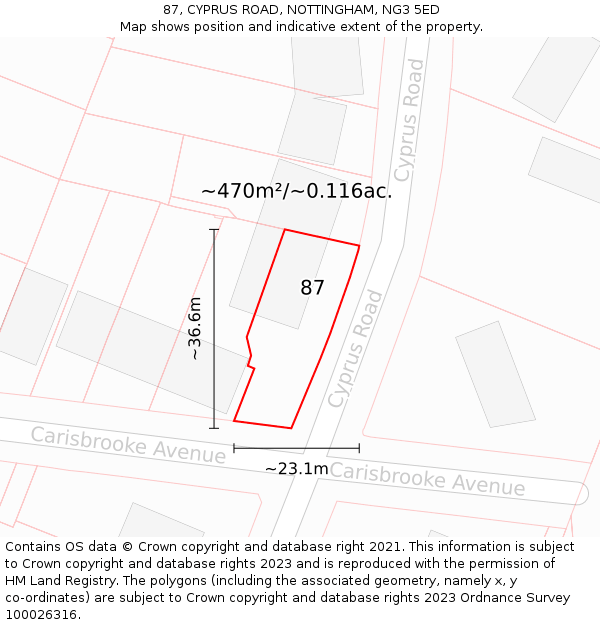 87, CYPRUS ROAD, NOTTINGHAM, NG3 5ED: Plot and title map