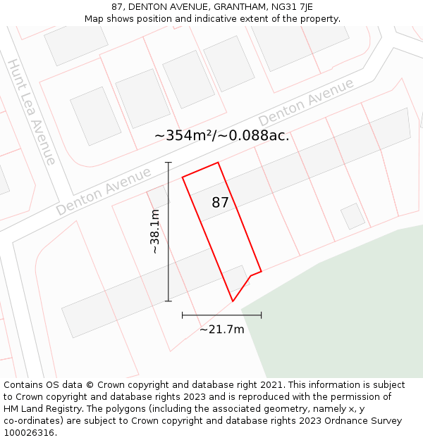 87, DENTON AVENUE, GRANTHAM, NG31 7JE: Plot and title map