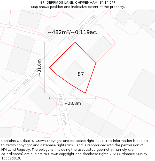 87, DERRIADS LANE, CHIPPENHAM, SN14 0PF: Plot and title map