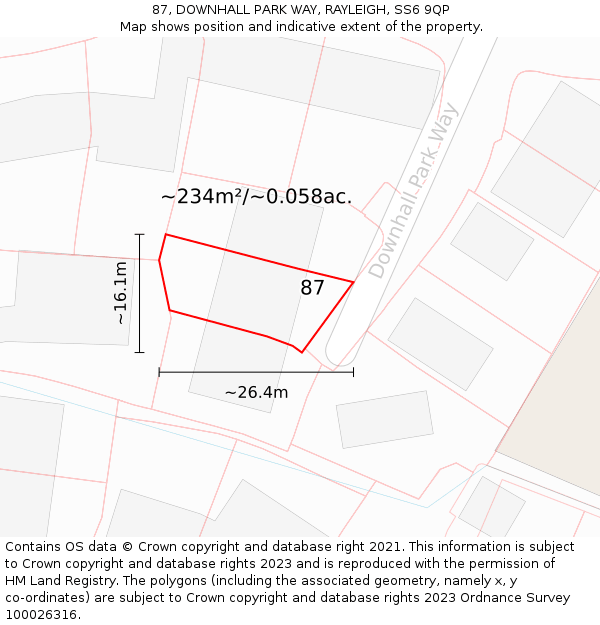 87, DOWNHALL PARK WAY, RAYLEIGH, SS6 9QP: Plot and title map