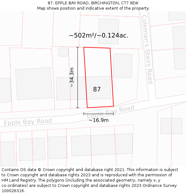 87, EPPLE BAY ROAD, BIRCHINGTON, CT7 9EW: Plot and title map