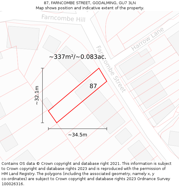 87, FARNCOMBE STREET, GODALMING, GU7 3LN: Plot and title map