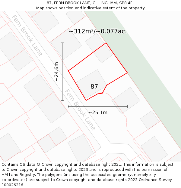 87, FERN BROOK LANE, GILLINGHAM, SP8 4FL: Plot and title map