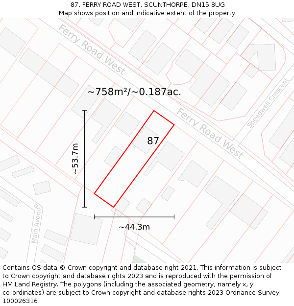 87, FERRY ROAD WEST, SCUNTHORPE, DN15 8UG: Plot and title map