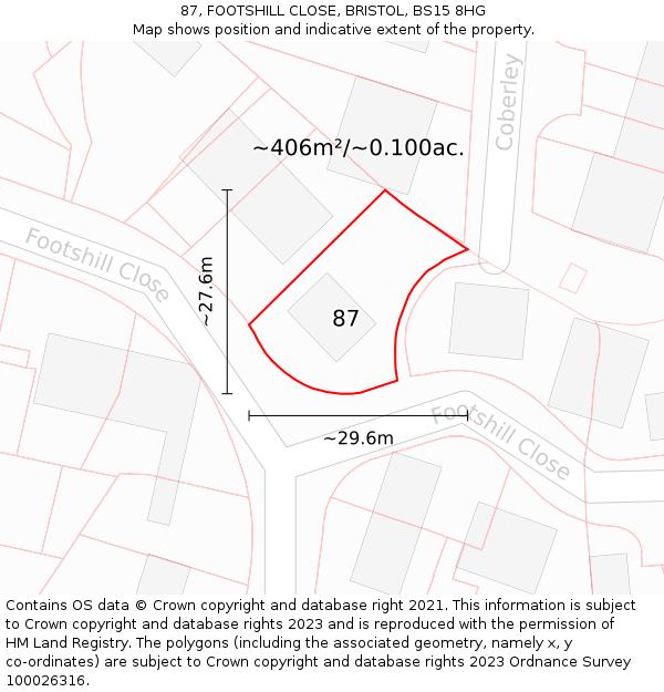 87, FOOTSHILL CLOSE, BRISTOL, BS15 8HG: Plot and title map