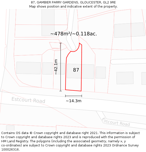 87, GAMBIER PARRY GARDENS, GLOUCESTER, GL2 9RE: Plot and title map