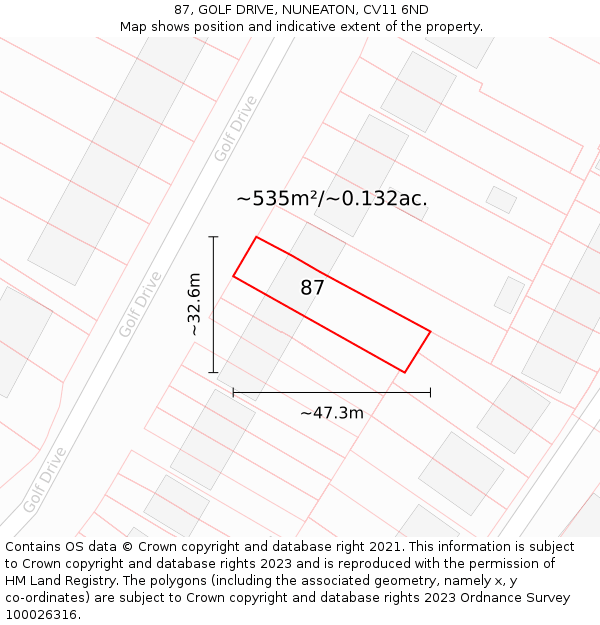 87, GOLF DRIVE, NUNEATON, CV11 6ND: Plot and title map