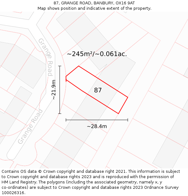 87, GRANGE ROAD, BANBURY, OX16 9AT: Plot and title map