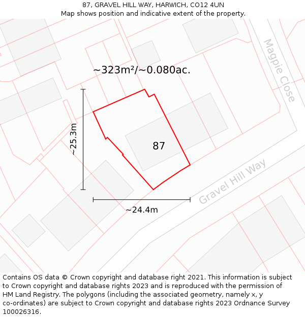 87, GRAVEL HILL WAY, HARWICH, CO12 4UN: Plot and title map